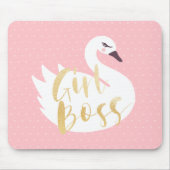 Girl Boss | Chic Girly White Swan & Polka Dot Mousepad (Vorne)