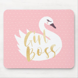 Girl Boss | Chic Girly White Swan & Polka Dot Mousepad