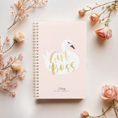 Girl Boss | Chic Girly White Swan & Polka Dot Planer