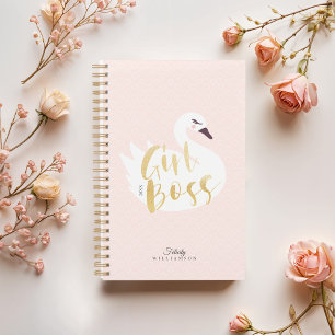 Girl Boss Chic Girly White Swan & Polka Dot Planer
