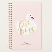 Girl Boss | Chic Girly White Swan & Polka Dot Planer (Vorderseite)