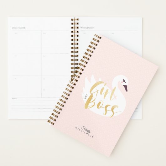 Girl Boss | Chic Girly White Swan & Polka Dot Planer (Anzeige)