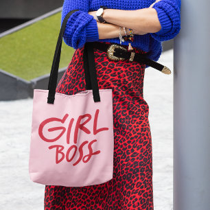Girl Boss Fett gedruckte Typografie Rot & Rosa Wei Tasche