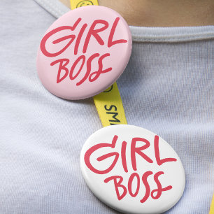 Girl Boss Fette Typografie Rot & Rosa Feminine Button
