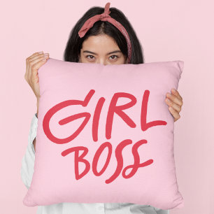 Girl Boss Fette Typografie Rot & Rosa Feminine Kissen