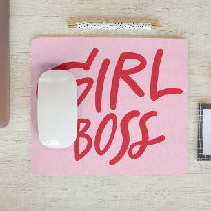 Girl Boss Fette Typografie Rot & Rosa Feminine Mousepad