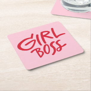 Girl Boss Fette Typografie Rot & Rosa Weiblich Rechteckiger Pappuntersetzer