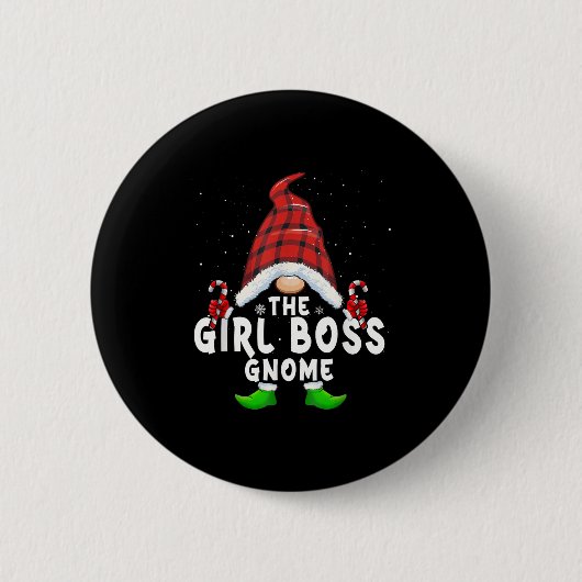 Girl Boss Gnome Buffalo Kariert Matching Family Ch Button (Vorderseite)