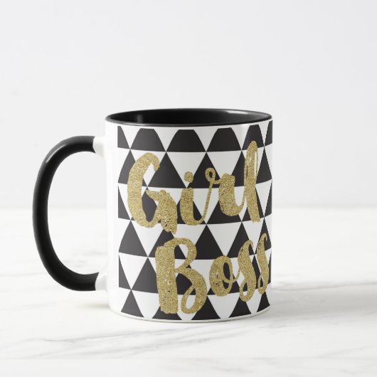 Girl Boss Gold Schwarz und Weiß Moderne Custom Tasse (Links)