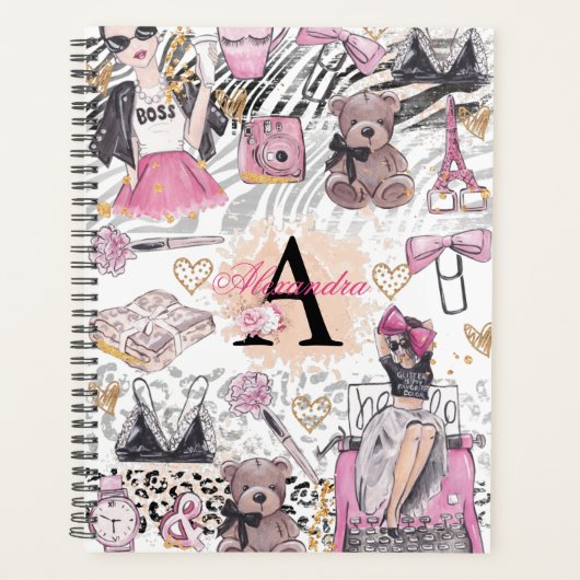 Girl Boss Luxury Black Pink Illustration Planer (Vorderseite)