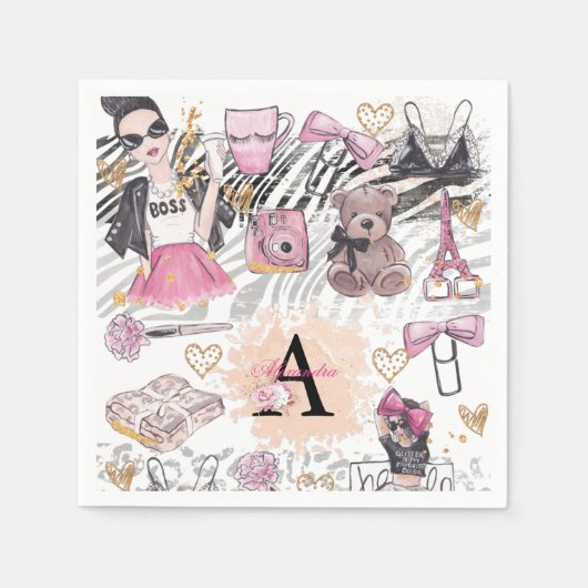 Girl Boss Luxury Zebra Pink Black Serviette (Vorderseite)