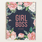 Girl Boss | Personalisierte Navy und Rosa Flora Planer (Vorderseite)