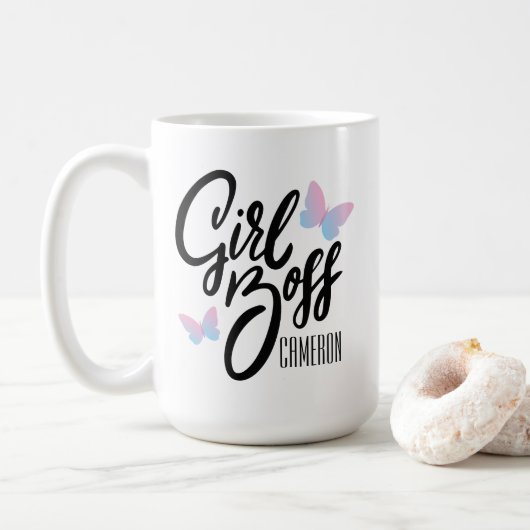 GIRL BOSS | Retro Typografie Personalisiert Kaffeetasse (Mit Donut)
