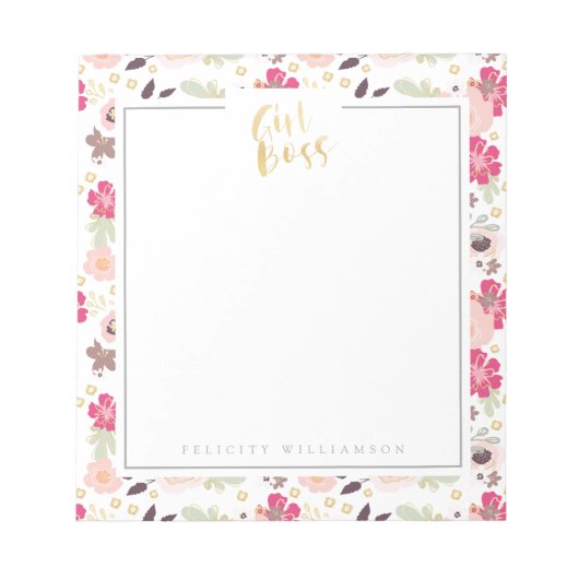 Girl Boss Trendy Vintages Blumenmuster Notizblock (Vorderseite)
