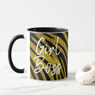Girl Boss Zebra Streifen & Imitate Gold Glitzer Tasse