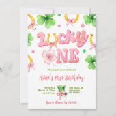 Girl Bow Glitter Lucky One St Patrick 1st Birthday Einladung (Vorderseite)