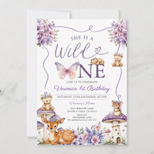 Girl Bow Lila Deer Woodland Wild ein Geburtstag Einladung