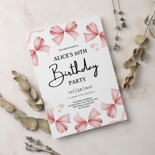 Girl Bow Pink Geburtstagsparty Einladung