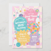 Girl Bowling Geburtstagsparty Rosa Retro Einladung (Vorderseite)
