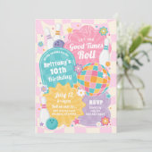 Girl Bowling Geburtstagsparty Rosa Retro Einladung (Stehend Vorderseite)