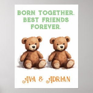 Girl & Boy Twins Kinderzimmer, Vintag Teddy Bears, Poster