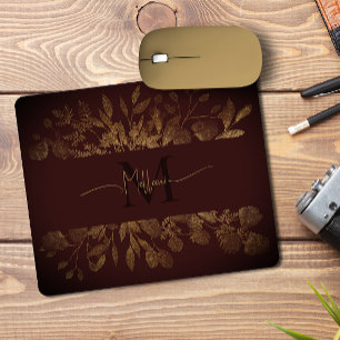 Girl Brown & gold Glitzer Vintage Blumenmonogramm Mousepad