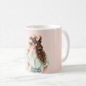 Girl Brown Hair Peach Bow Ice Cream Cone Kaffeetasse (VorderseiteRechts)