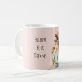 Girl Brown Hair Peach Bow Ice Cream Cone Kaffeetasse (Vorderseite Links)