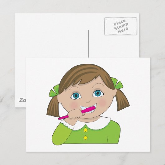 Girl Brushing Teeth Postkarte (Vorne/Hinten)