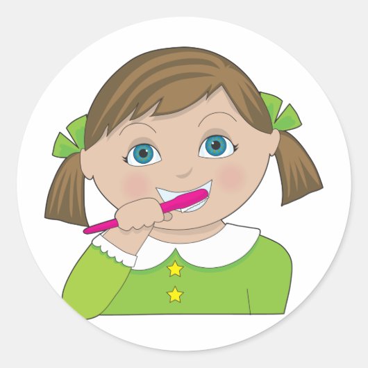 Girl Brushing Teeth Runder Aufkleber (Vorderseite)