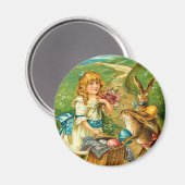 Girl & Bunnies Vintage Osterlandschaft Magnet (Vorderseite/Rückseite)
