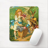 Girl & Bunnies Vintage Osterlandschaft Mousepad (Mit Mouse)