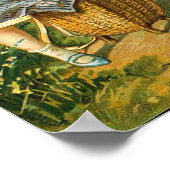 Girl & Bunnies Vintage Osterlandschaft Poster (Ecke)