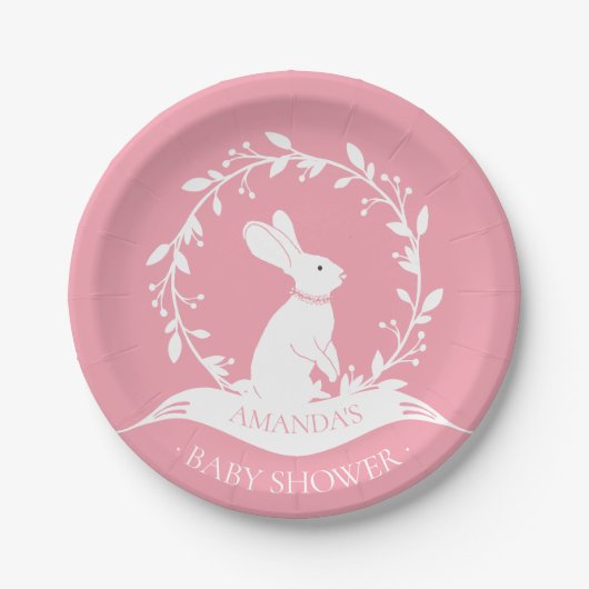 Girl Bunny Baby Shower 7" Plate Pappteller (Vorderseite)