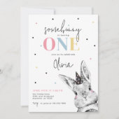 Girl Bunny First Birthday Party Einladung (Vorderseite)