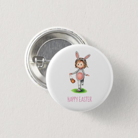 Girl Bunny Happy Oaster Button (Vorne & Hinten)