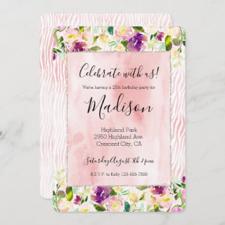 Girl Burgundy Pink Aquarell Blumentierdruckerei Einladung
