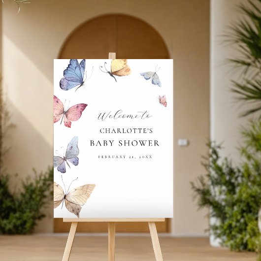 Girl Butterfly Baby Shower Welcome Sign Fotodruck