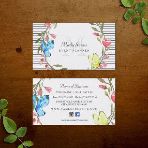 Girl Butterfly Floral and Stripes Eventplaner Visitenkarte