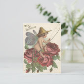 Girl Butterfly Flügel Angelrolle Rose Postkarte (Stehend Vorderseite)