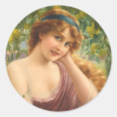 Girl by Lemon Tree by Emile Vernon Runder Aufkleber (Vorderseite)