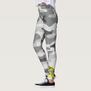 Girl Camouflage Black & White Monogram Yellow   Leggings