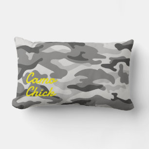 Girl Camouflage Black & White Monogram Yellow Lendenkissen