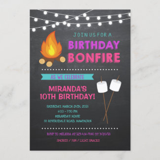 Girl Camp Bonfire Geburtstagseinladung Einladung