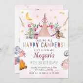 Girl Camp Party Einladung Camp zum Geburtstag (Vorne/Hinten)