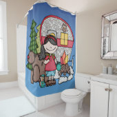 Girl-Camping im Waldbärenfeuer Duschvorhang (Beispiel)