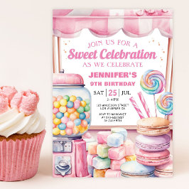 Girl Candy Land Retro Rosa Süßigkeiten Geburtstags Einladung