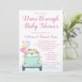 Girl Car Drive durch Babydusche Einladung (Stehend Vorderseite)