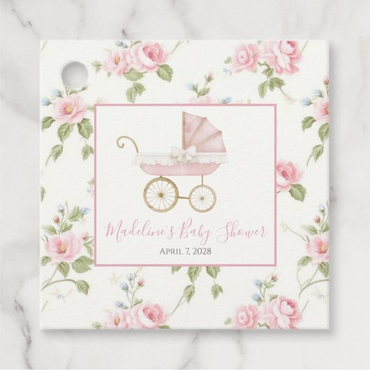 Girl Carriage Pink Floral & Gingham Geschenkanhänger (Vorderseite)