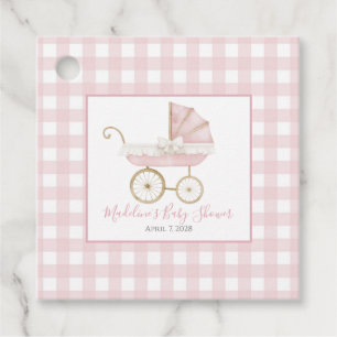 Girl Carriage Pink Gingham Gefälligetags Geschenkanhänger